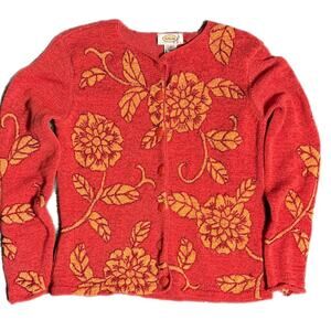 Talbots orange and yellow floral emboidered nutton up cardigan